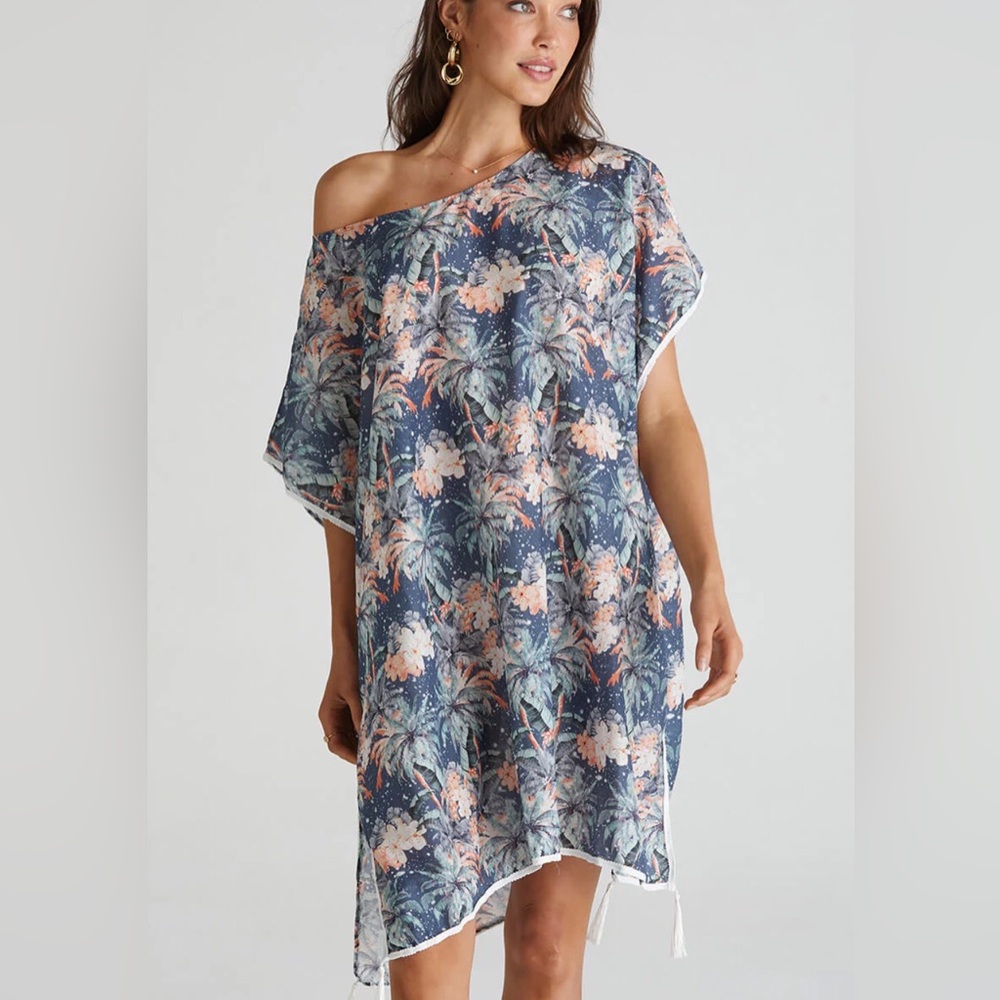 Aqua Blu Indianic Print Kaftan/Coverup